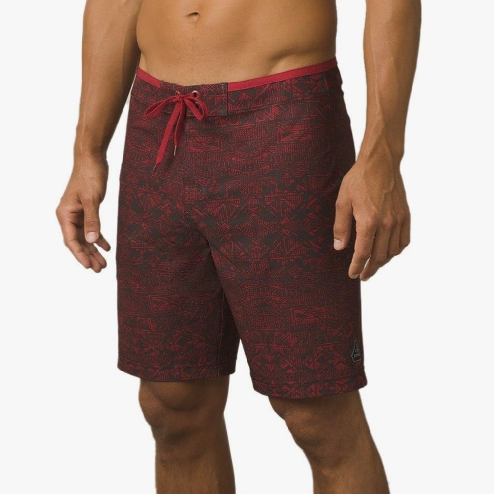 NWT prAna Catalyst‎ Shorts, Crimson Cabana, 33 Print UPF 50 Sustainable Board